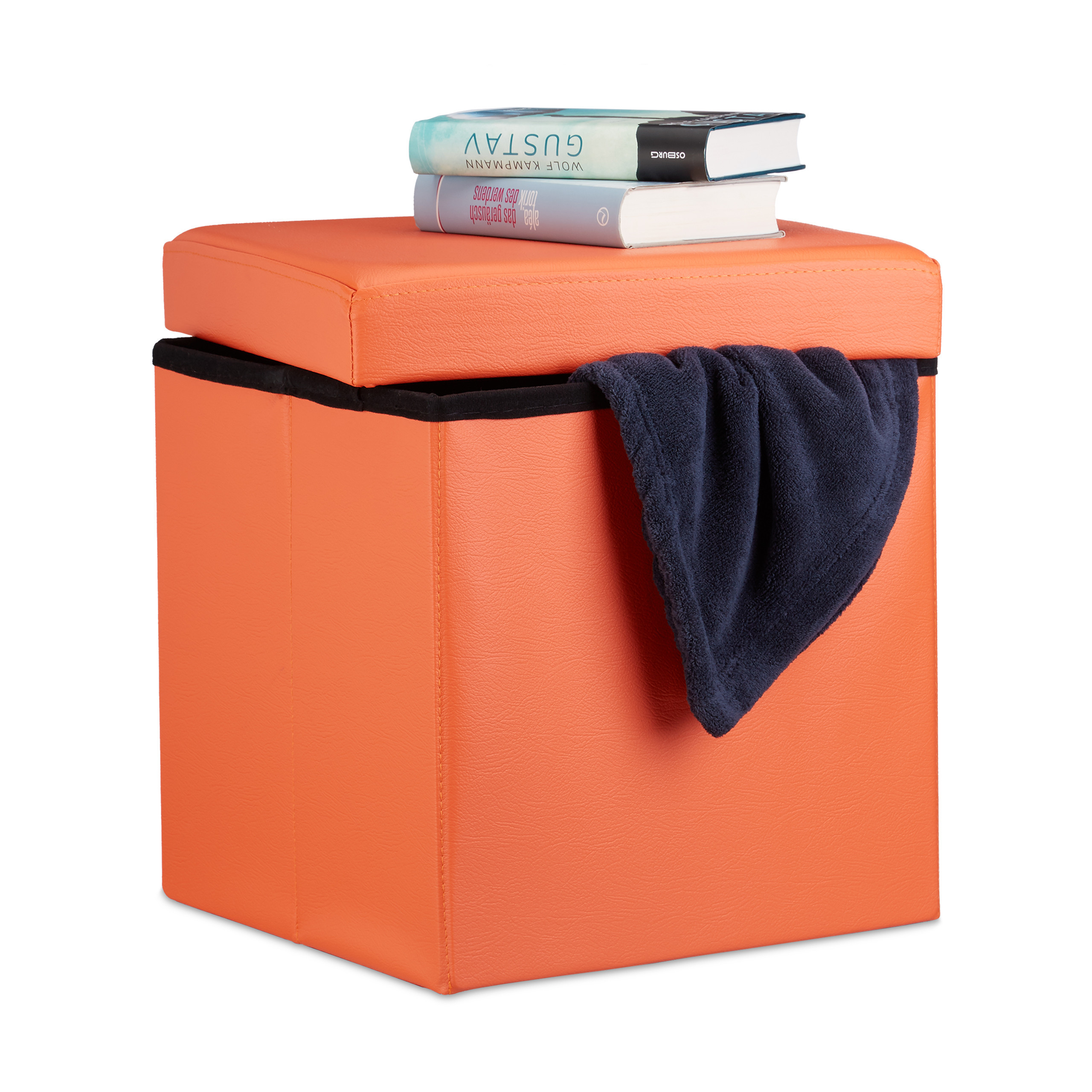 Foldable Stool In Orange - (w)38 X (h)38 X (d)38 Cm