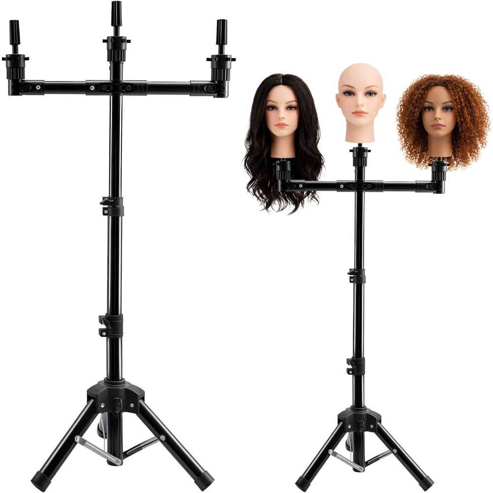 Image of Adjustable Wig Stand Tripod () Hairdresser Training Holder, 26-50 Inches Height Adjustable, Non-slip Base With Carrying Bag