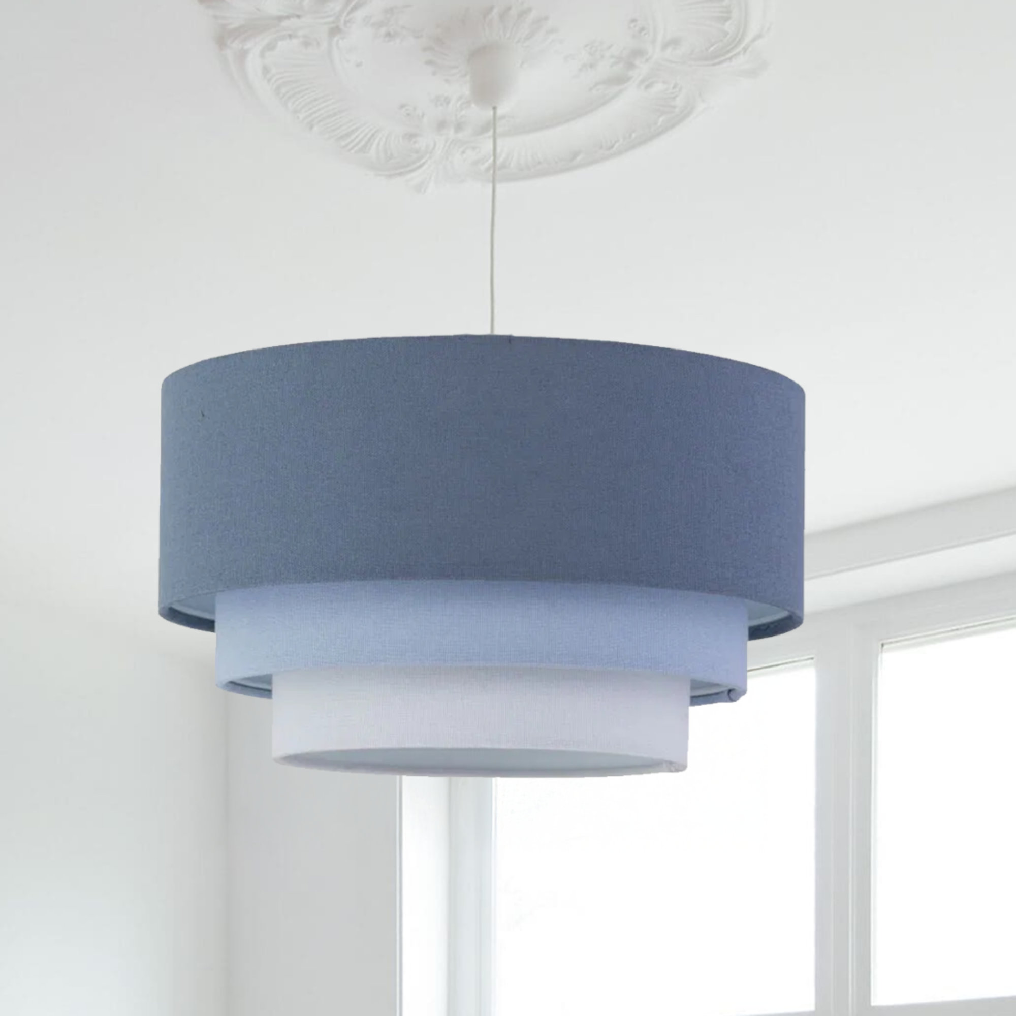 TEMU Gabi Blue Ombre Linen 3 Tier Ceiling Light Shade
