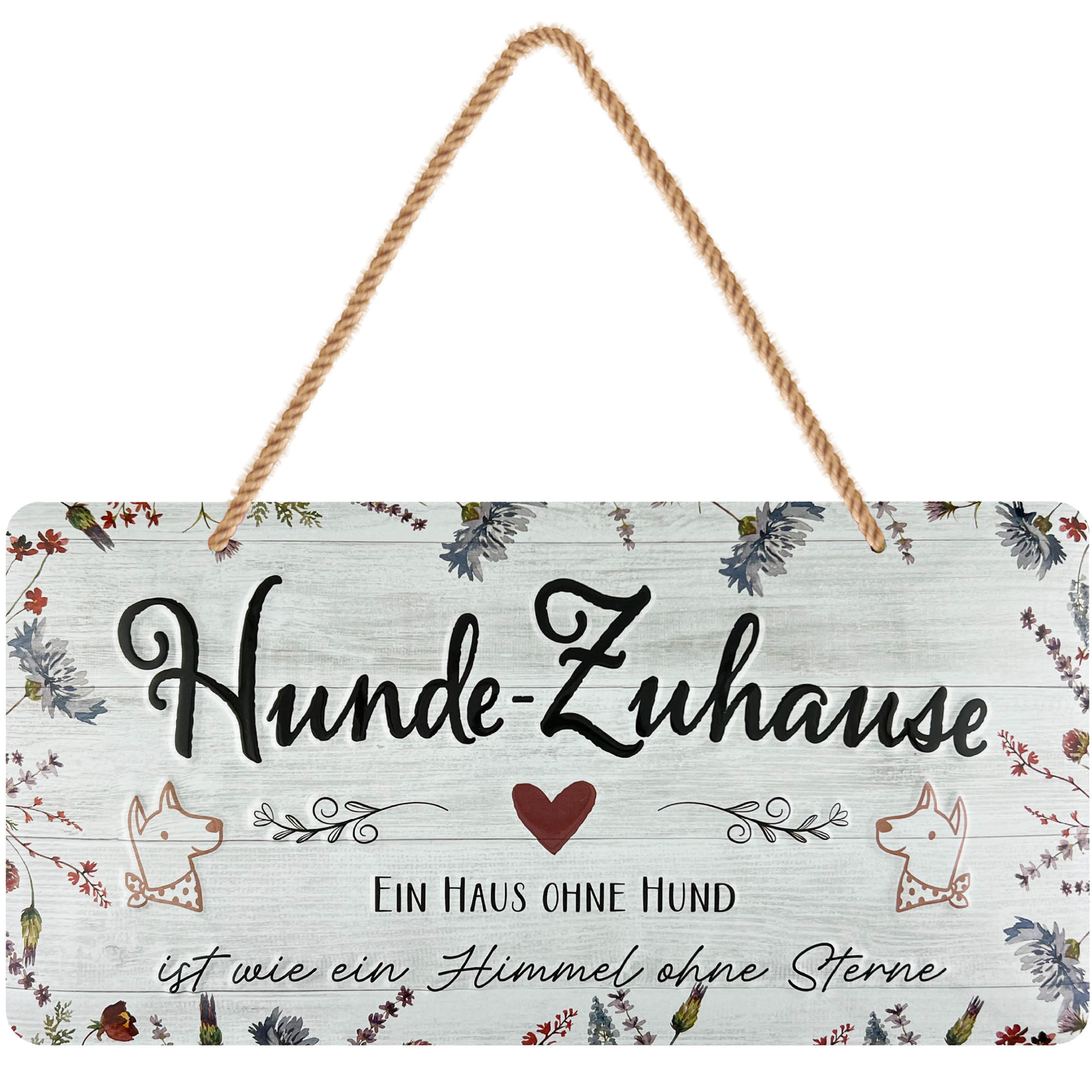 Image of Retro Metal Sign, Funny Dog Sign As Door Sign Dog Decor, Quote Who Happiness Be , Dogs At Home, With Jute Rope Cord, 16x32 Cm