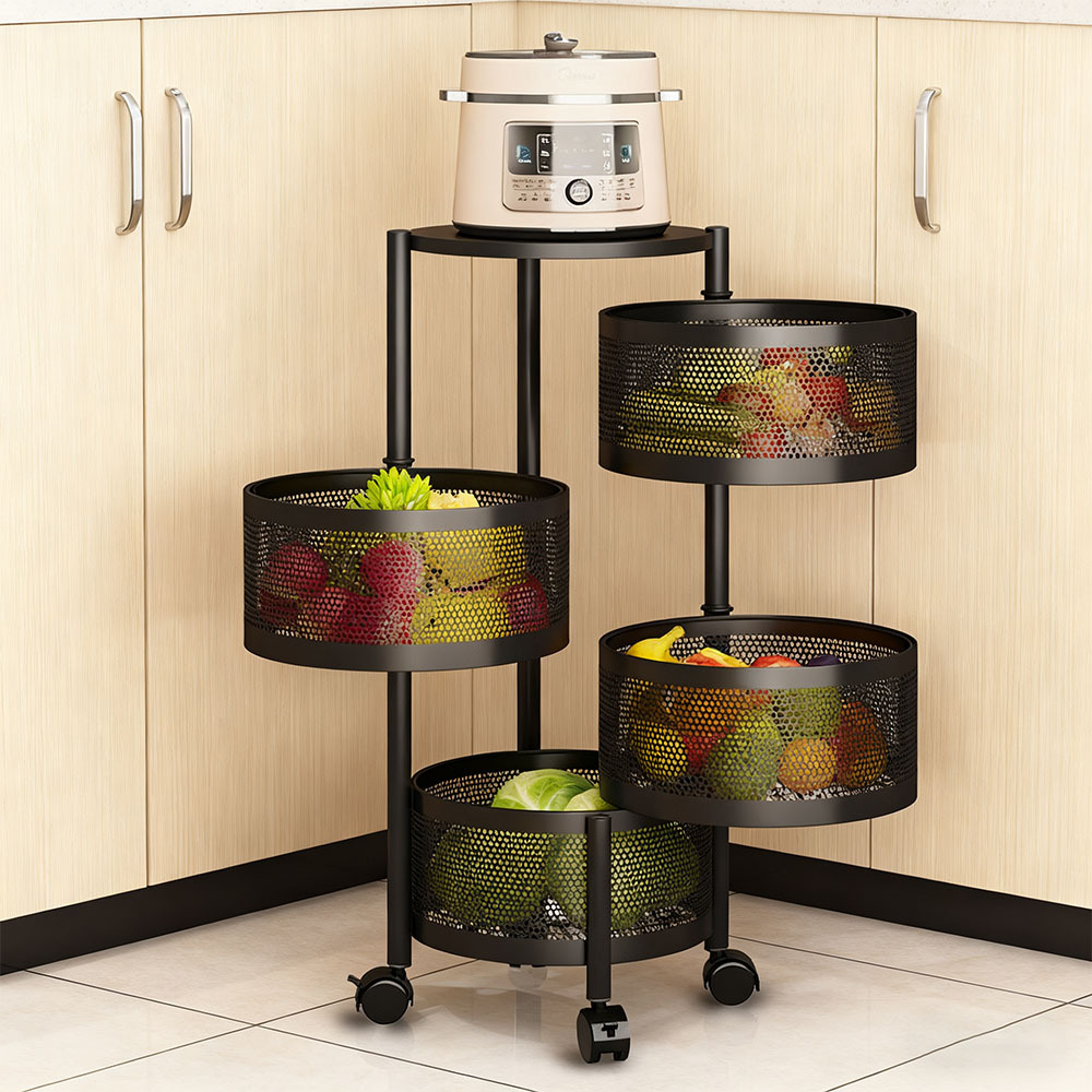 Large Capacity Round Metal Kitchen Storage Rack with Wheels