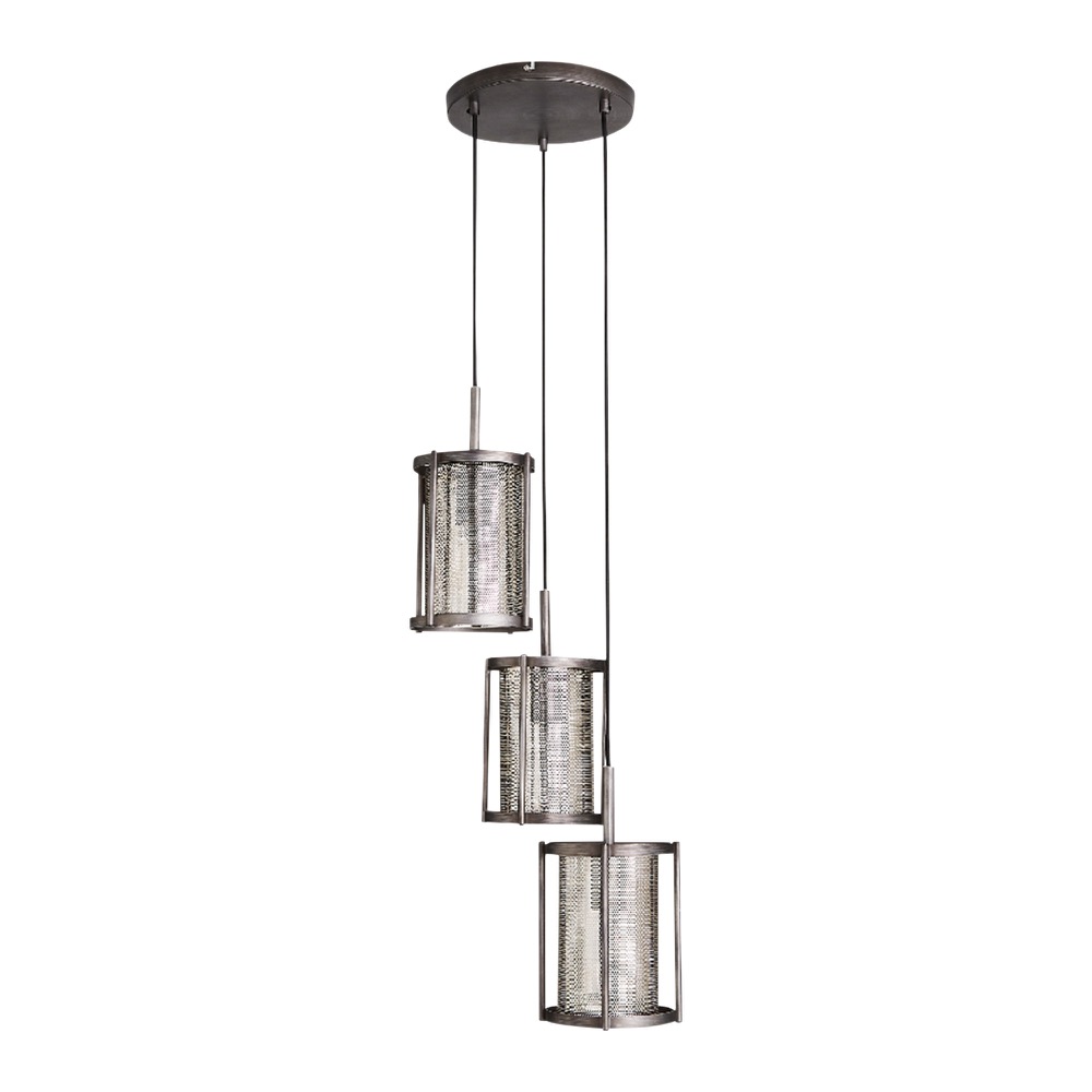 First Choice Lighting Eli - Brushed Silver with Mesh Shades 3lt Cluster Pendant