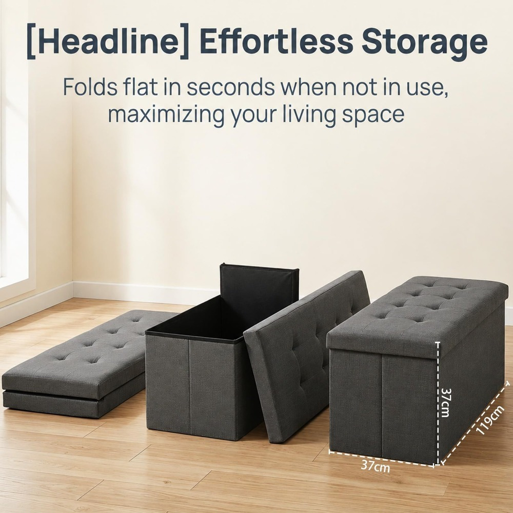 110Cm Long Foldable Storage Bench with Lid