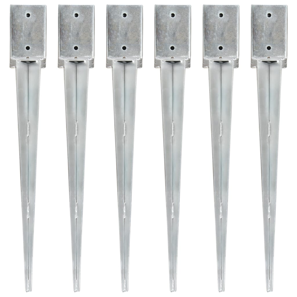 6x Ground Spike Ground Anchor Ground Sleeve Ground Sleeve Ground Anchor Post Holder Silver 9x9x75cm Galvanized Steel