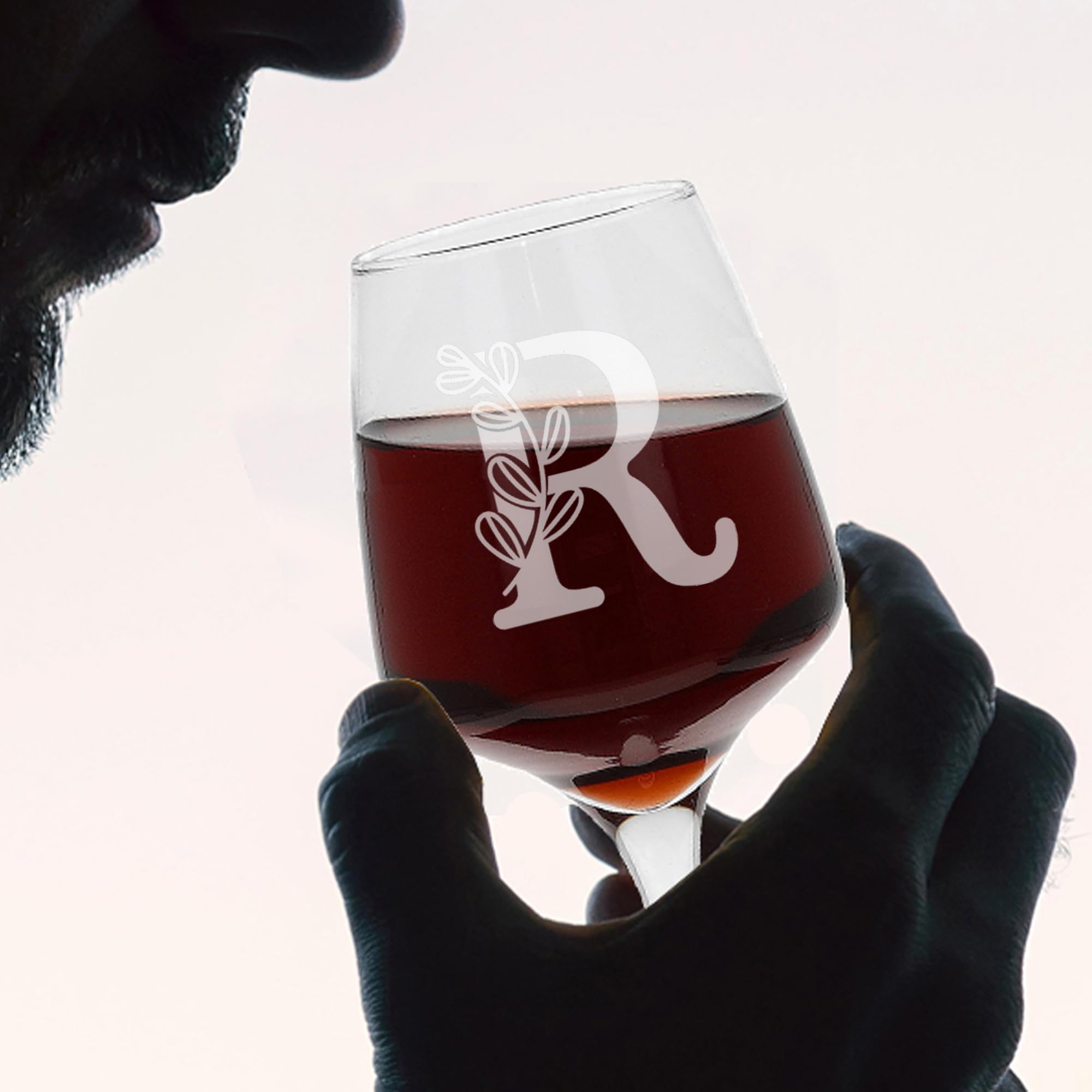 R Monogram Initial Etched Wine Glass Engraved Name