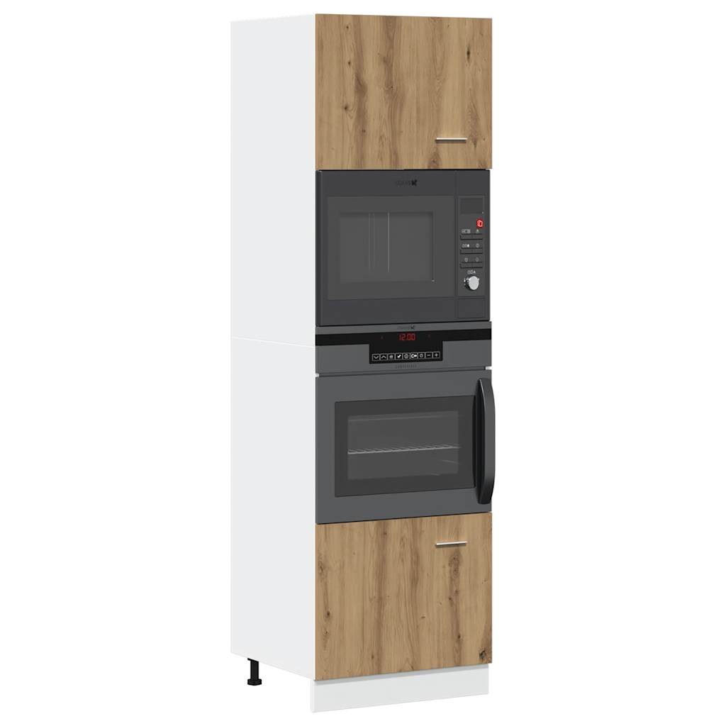 Image of Vidaxl Microwave Cabinet "" - Oak 60x57x207 Cm Wood, Kitchen Cabinet, Kitchen High Cabinet, Kitchen Furniture, Kitchen Unit For Oven Microwave