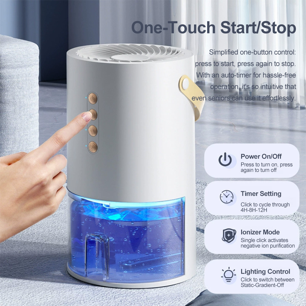 Image of Mini Dehumidifier For Bedroom, 1300ml Capacity With 7- Light, Auto Shut Off & Timer For Closet, Bathroom, Compact & Portable To Fight Dampness And Odors (white)