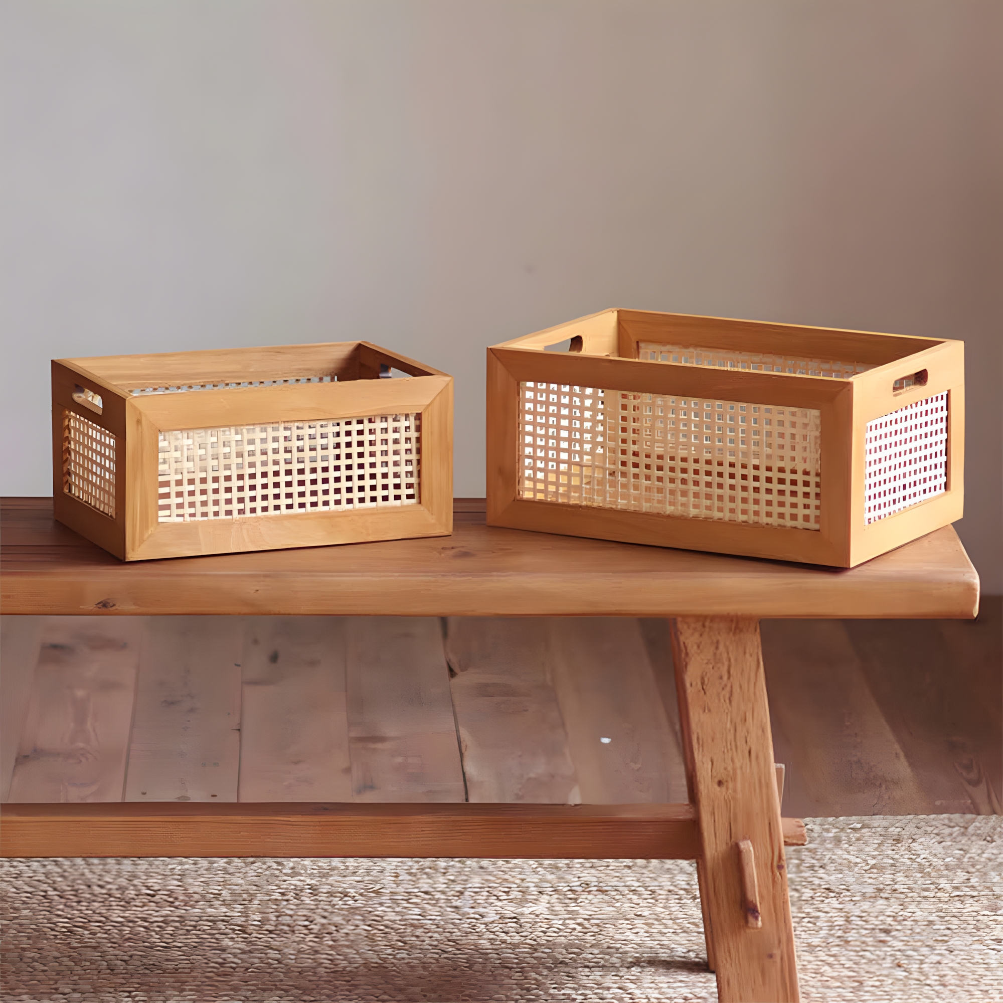 Boho Rattan Storage Basket for Desktop Organization