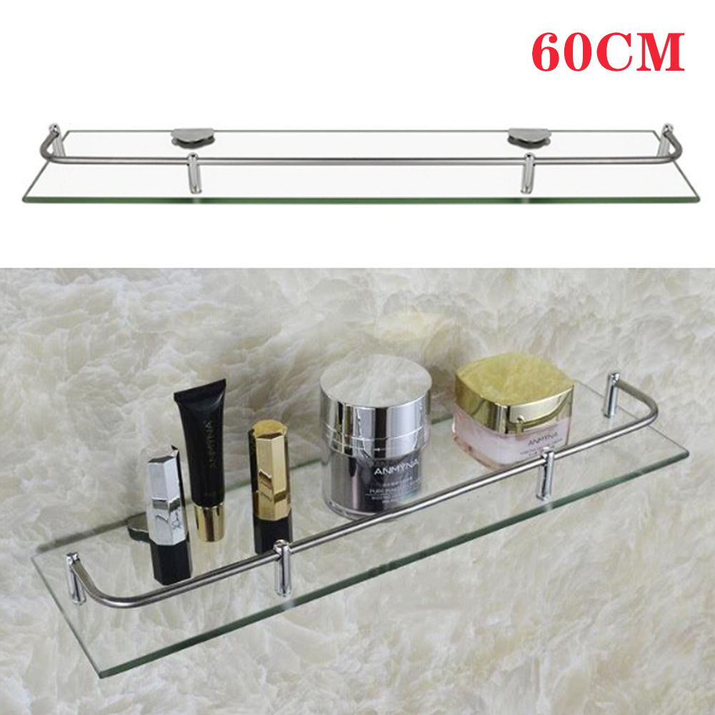 TEMU 1pc Premium 60cm Glass Shower Shelf - Chrome Wall-mounted Caddy, Tempered Glass Organizer For Toiletries & Skincare, Space-saving Bathroom