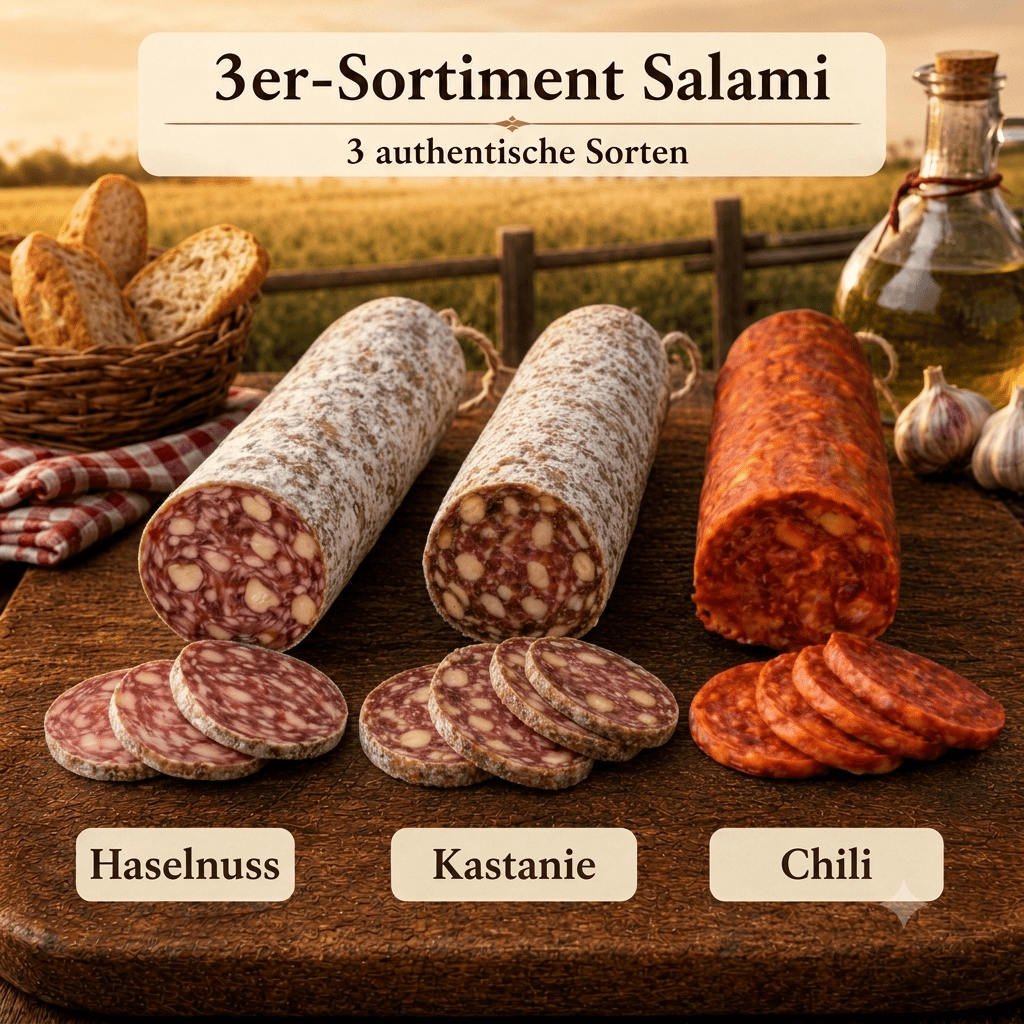 Image of 3-piece Salami Assortment - Flavors: Hazelnuts, Chestnuts, Figs, Nuts, And Chili ◈ 100% French Salami ◈ Natural Casings And Hand-tied ◈ Artisanal Craftsmanship By Chillet House Since 1902