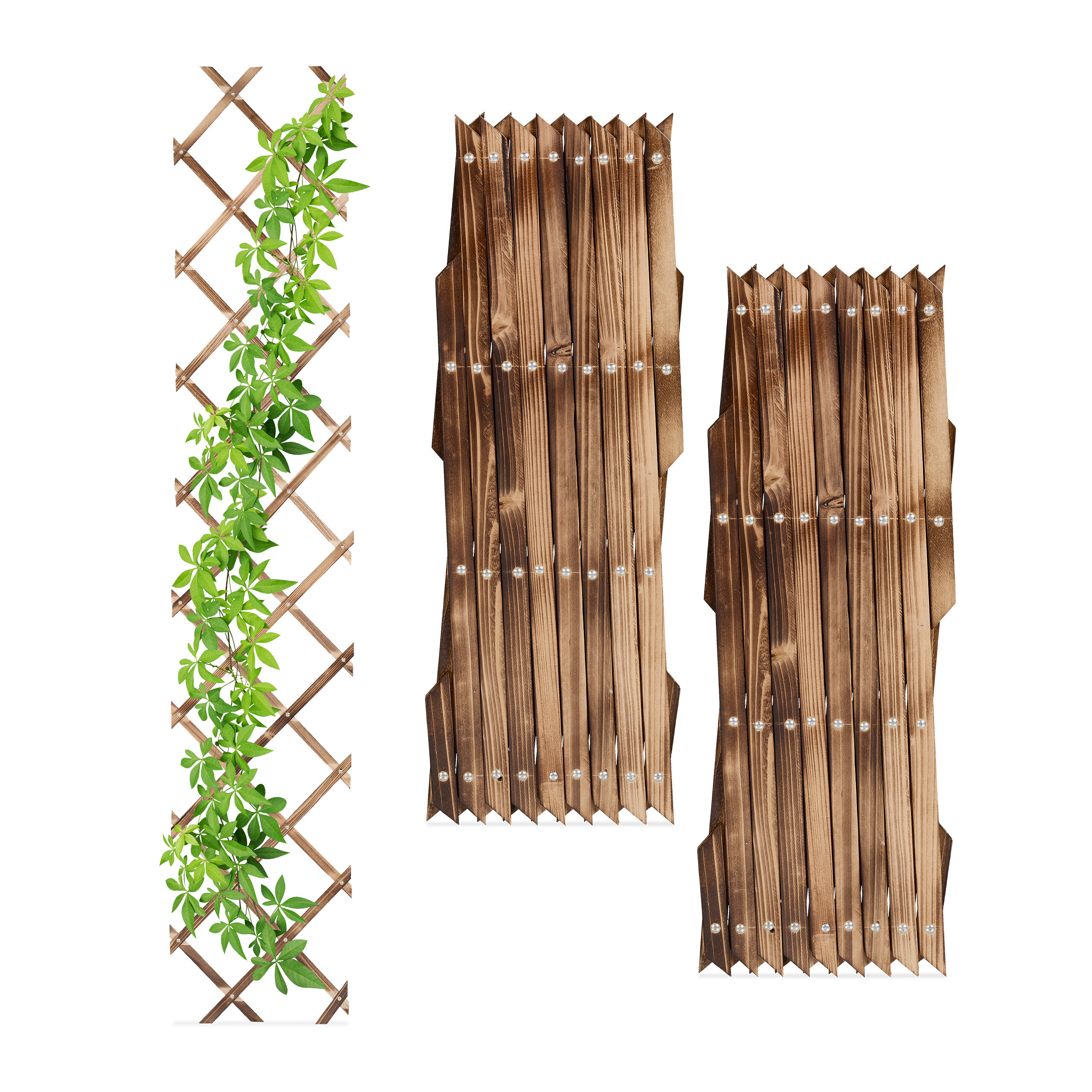 TEMU Extendable Trellis, 3-piece Set, 180 X 30 X 1.5 Cm, Max. 233 X 12 X 1.5 Cm, Fir Wood, Brown, Look, For Garden, Terrace, Balcony, House Wall, And