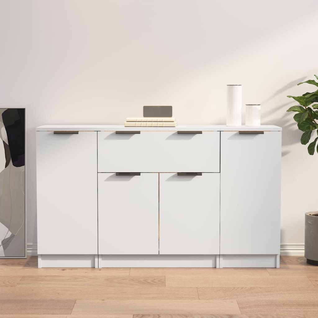 Image of Vidaxl 3-piece Sideboard Set, Cabinet, Sideboard, Dresser, Side Cabinet, Multipurpose Cabinet, Freestanding Cabinet, Living Room Cabinet, White, Wood Material