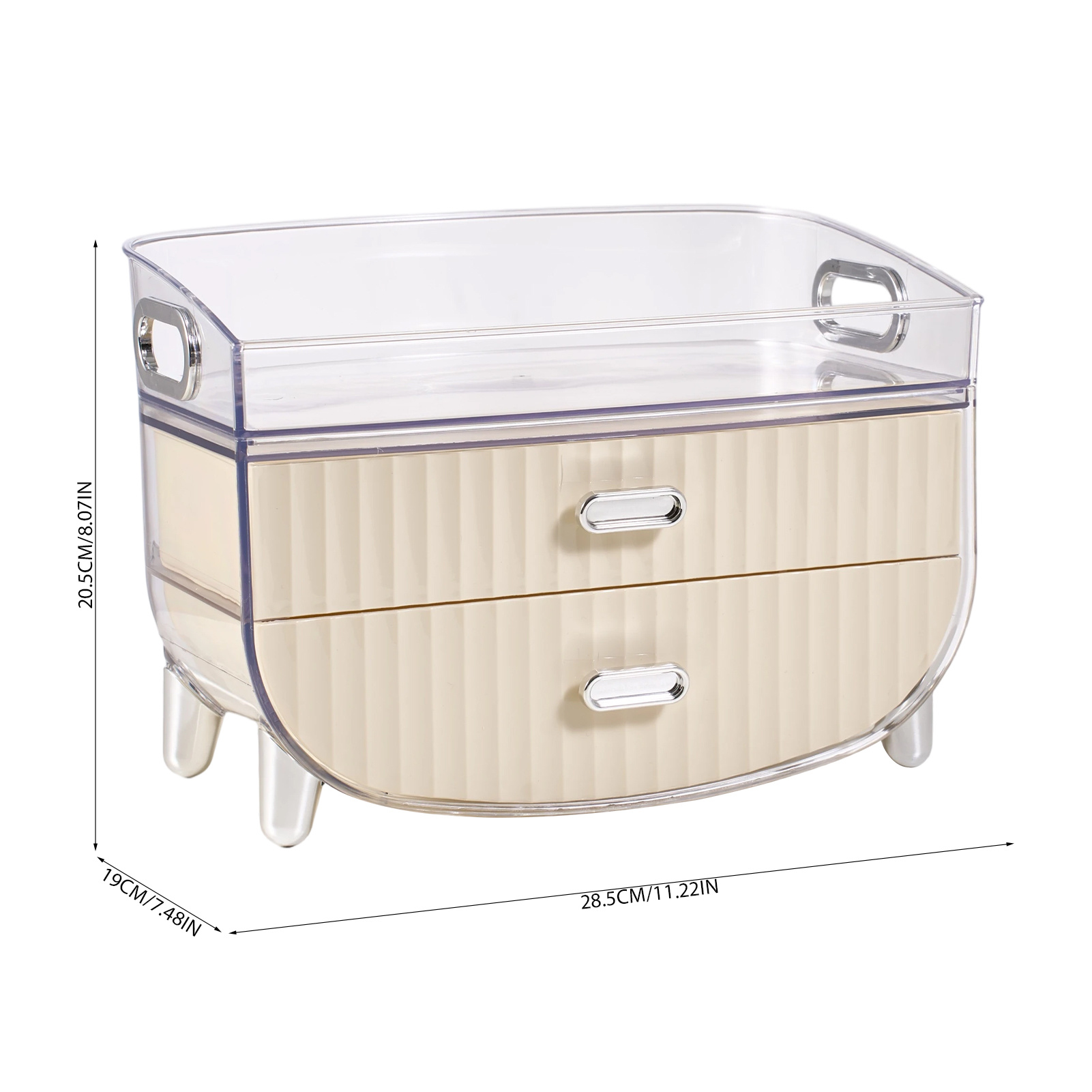 Vanity Countertop Cream Makeup Organiser with Drawer