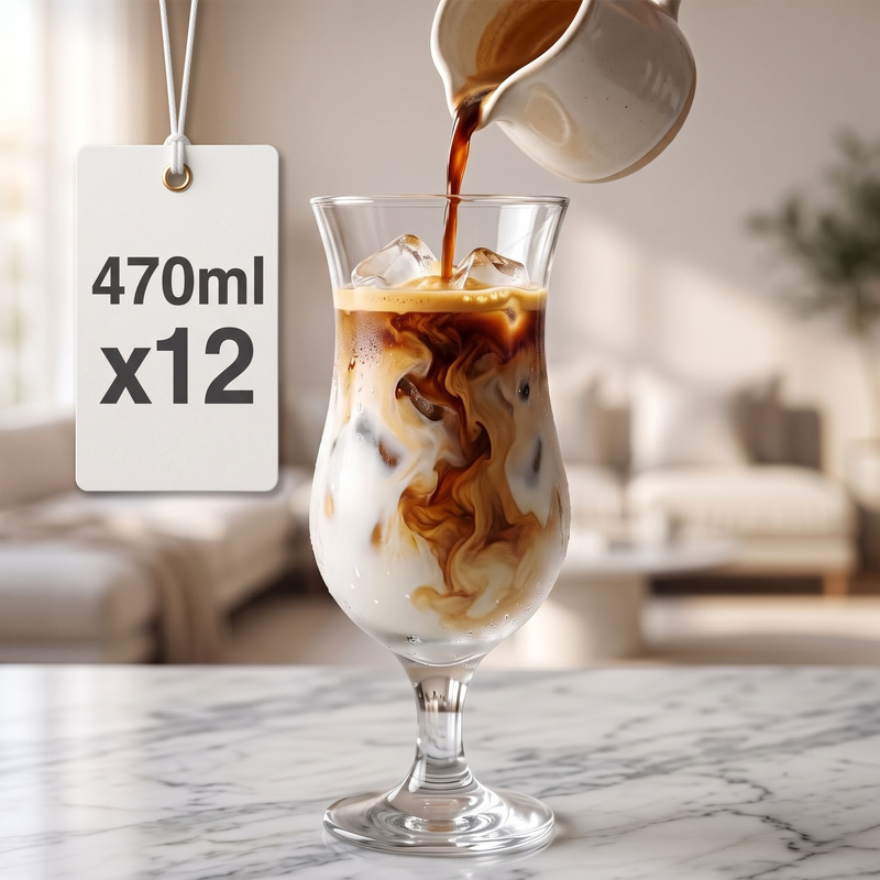 Image of 12pcs Set Of Glasses 470 Ml With Foot, Large Hurricane Glasses For S, Long Drinks, Pina , And Desserts, Transparent Party Glasses For Home, Bar And