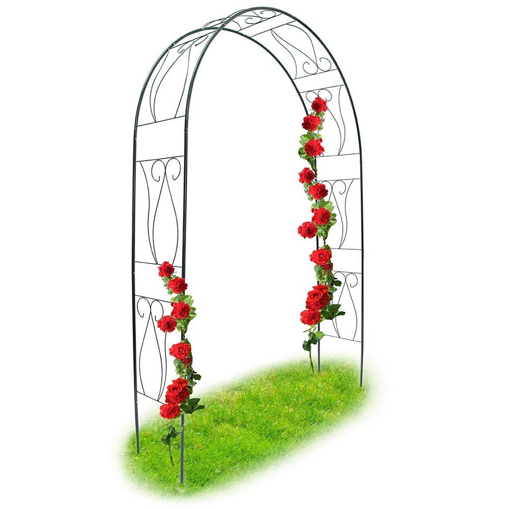 Image of Bakaji Garden Arch Support For Climbing Plants In Metal 153 X 35 X 233h Cm Dark Green Color