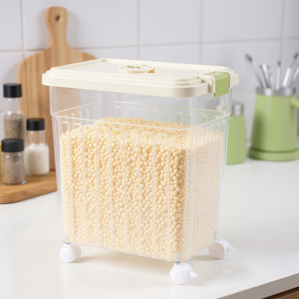 TEMU 15kg Food Container Pet Food Storage Container Transparent Grain Container For Kitchen Storage , Stackable Storage Box, Space Saving,