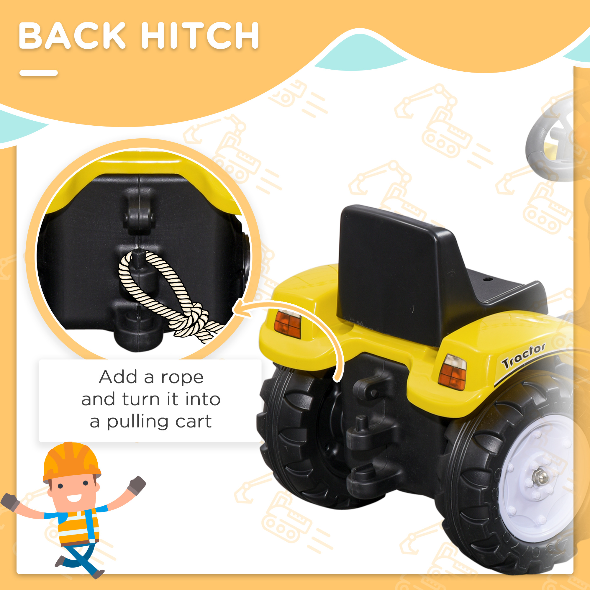 Pedal Go Kart Ride-On Excavator with Front Loader for Kids