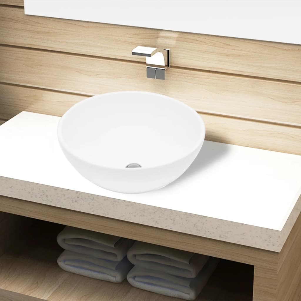 Image of Vidaxl Ceramic Round White Washbasin Wash Table Washbasin