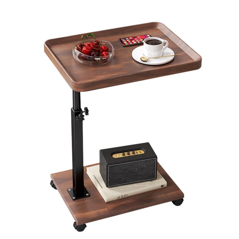 Lalfpet Rolling Sofa Side Table With Adjustable Height And Tray – Versatile End Table For Living Room, Bedroom, Or Small Areas – Over Bed Laptop Table – Square Walnut Color