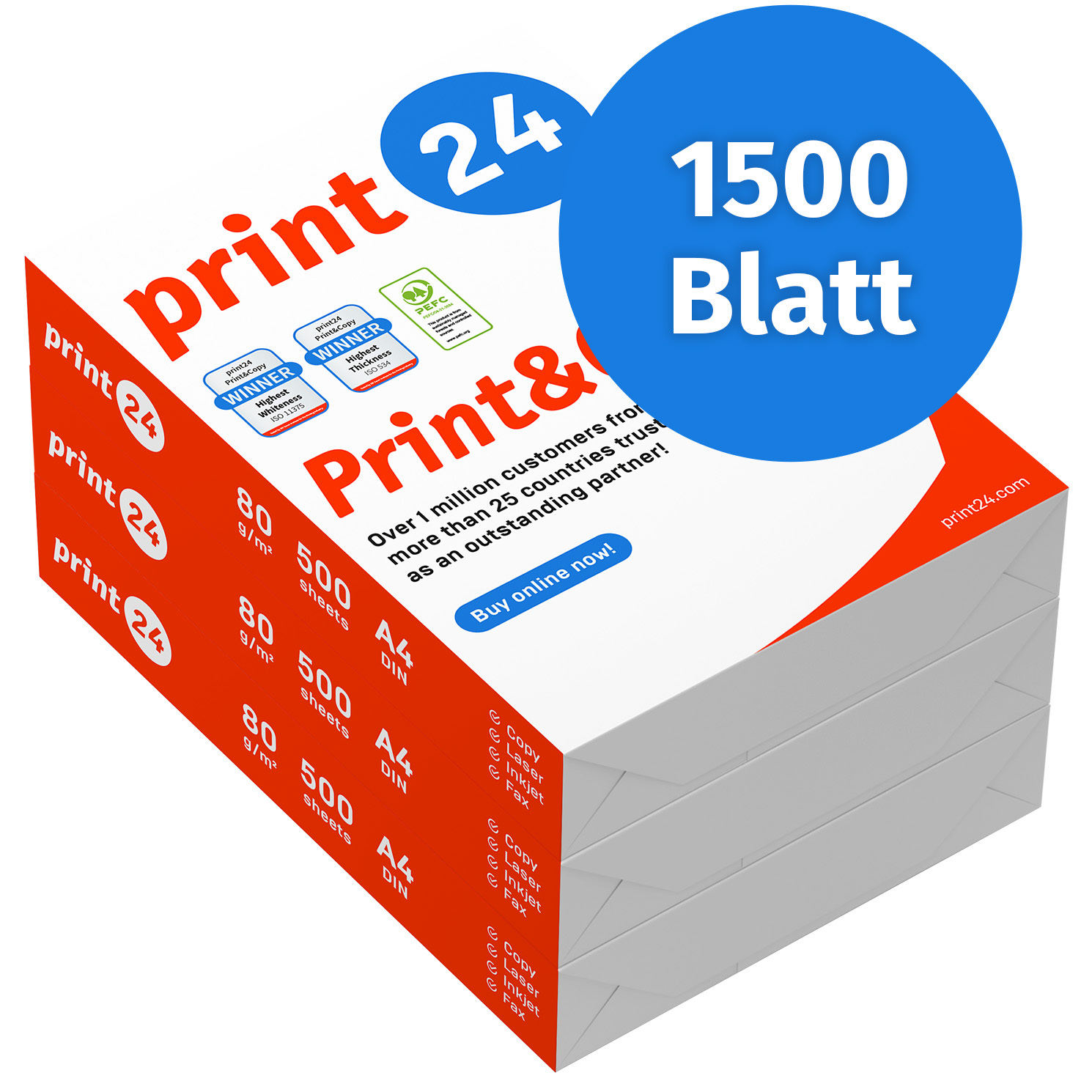 Printer Paper Copier Paper 1500 Sheets 3 X 500 A4 80g Pefc Certified