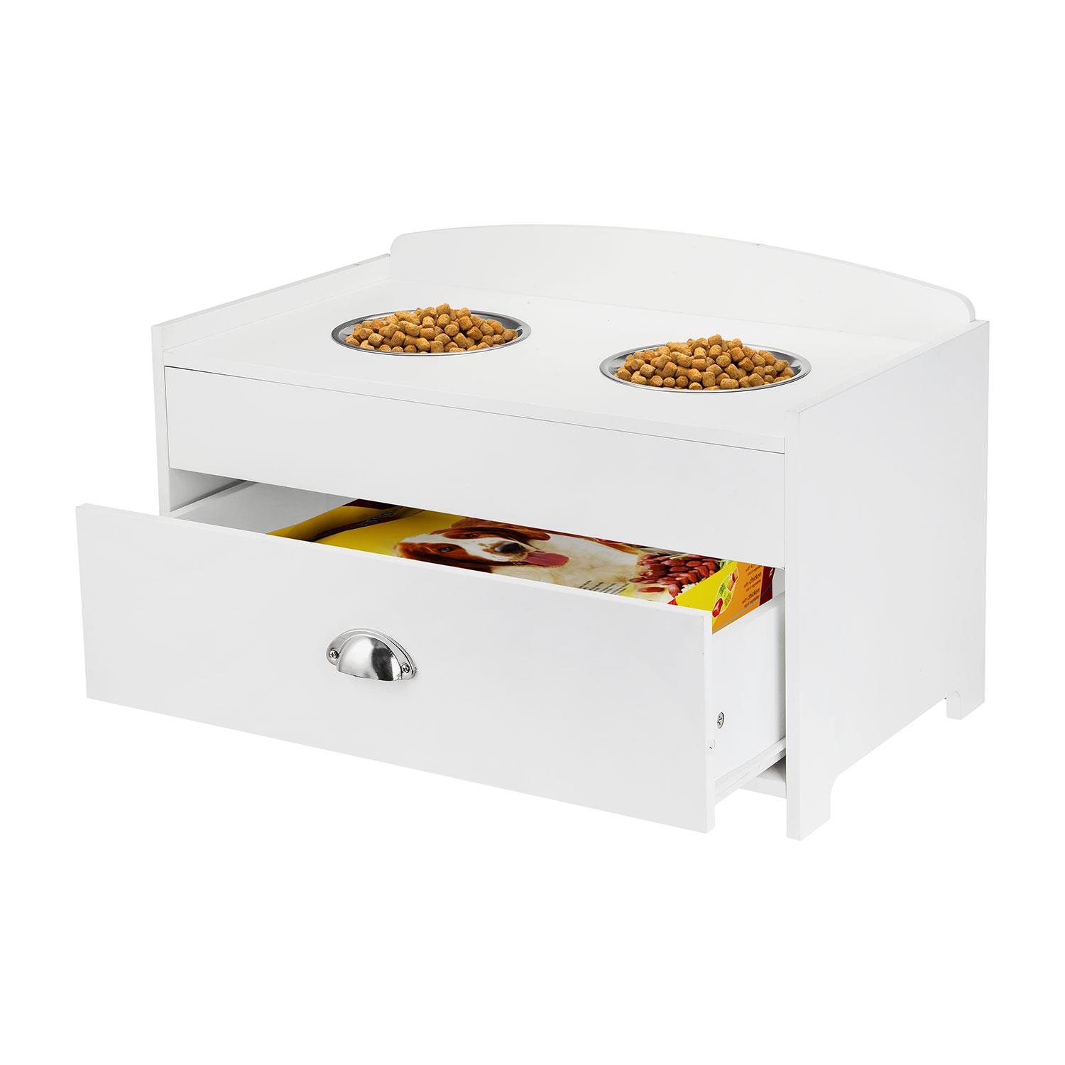 TEMU Taylor & Brown Wooden Pet Feeding Station With 2 Raised Stainless Steel Bowls, Storage Base For Large Dogs, White