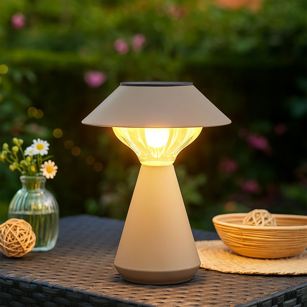 Image of Solar Table Lamp Outdoor Lamp Sand-colored Led Garden Lamp Balcony Lamp, Stainless Steel, Led 3000k Warm White, H 23 Cm