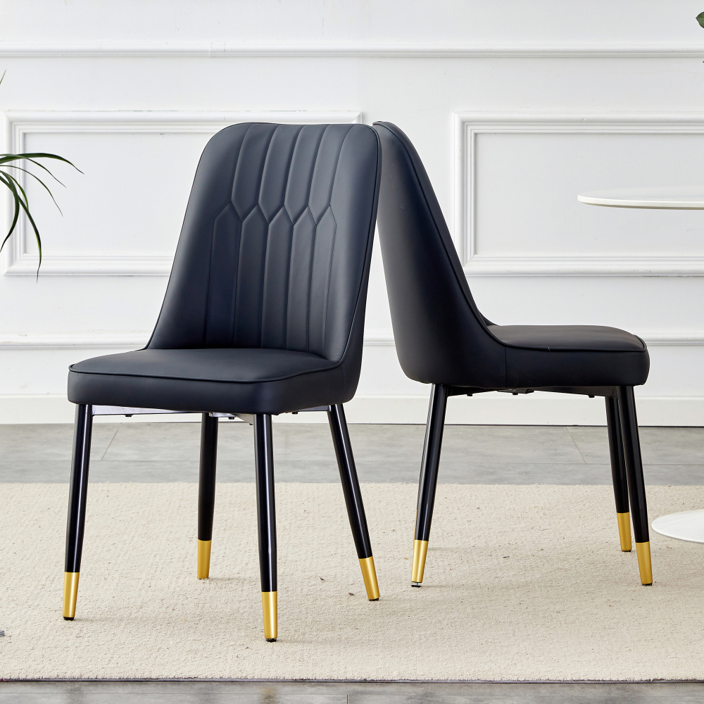 Image of 2pcs Set, Ergonomic Dining Chair Black Pu Cushioning, Metal Legs Stable 120kg Load-bearing Capacity, Slip-resistant, Wear-resistant, Easy To Clean, Assemble For Dining Room Office Living Room.