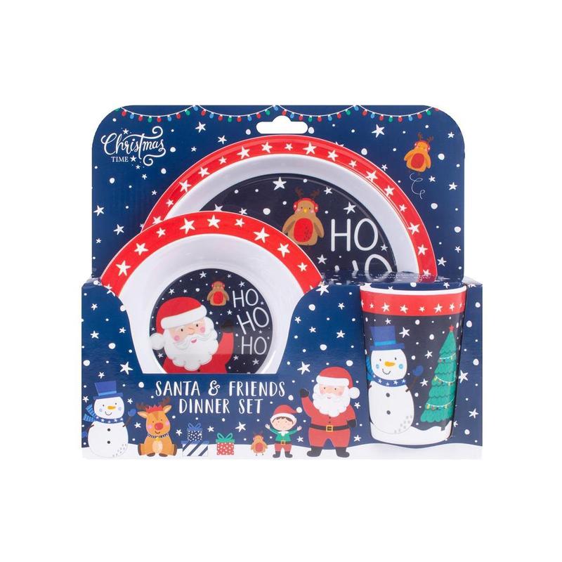 TEMU Kids Christmas Dinner Set 3pcs Plastic Plate Bowl Cup Food Drink Breakfast Lunch Dining Table Festive Santa & Print Toddler