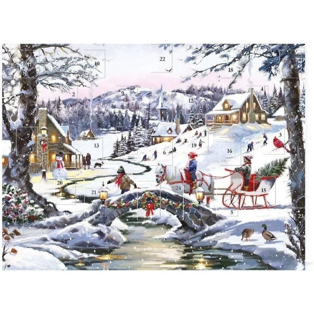 TEMU Traditional Christmas Advent Calendar Over A Snowy River - No Chocolate