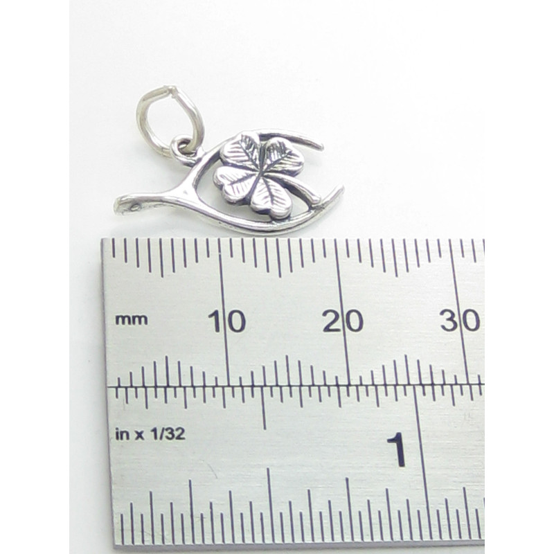 Women's Sterling Silver Wishbone Four Leaf Clover Lucky Charm Bracelet