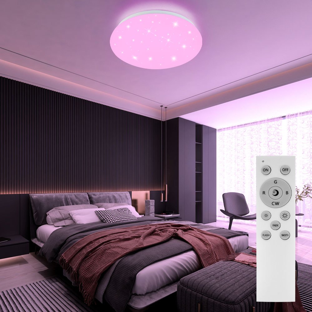 Rgb Led Ceiling Light With Dimmer, Remote Control, Starry Sky, Sparkle Lamp, Model 48363rgb