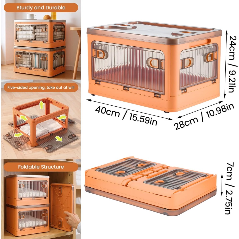 2 Pack 28L Folding Storage Boxes with Lids and Wheels