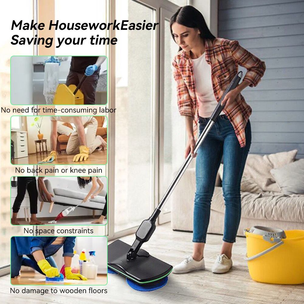 Image of Cordless Electric Rotating Mop, 180° Flexible Ultra Slim Floor Cleaner With Silent Motor, 2500mah Long , 2 Replaceable Pads For Washing & Polishing Hard Floors Household Use