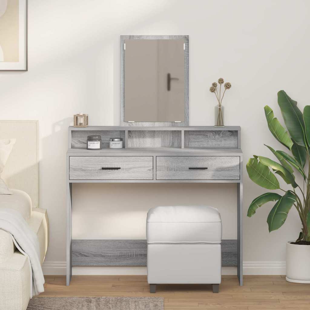Image of Vidaxl Makeup Vanity In Grey , 100 X 41 X 140 Cm, Wood Material, Modern Bedroom Storage, Cool Dressing Table, Rectangular Makeup Desk, Durable Furniture Piece