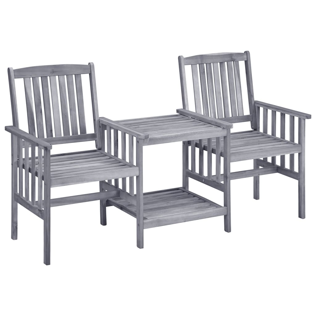 Image of Vidaxl Acacia Wood Solid Garden Chairs With Tea Table Side Table Garden Furniture Garden Chair Seating Group Balcony Furniture Bistro Set 159x61x92cm