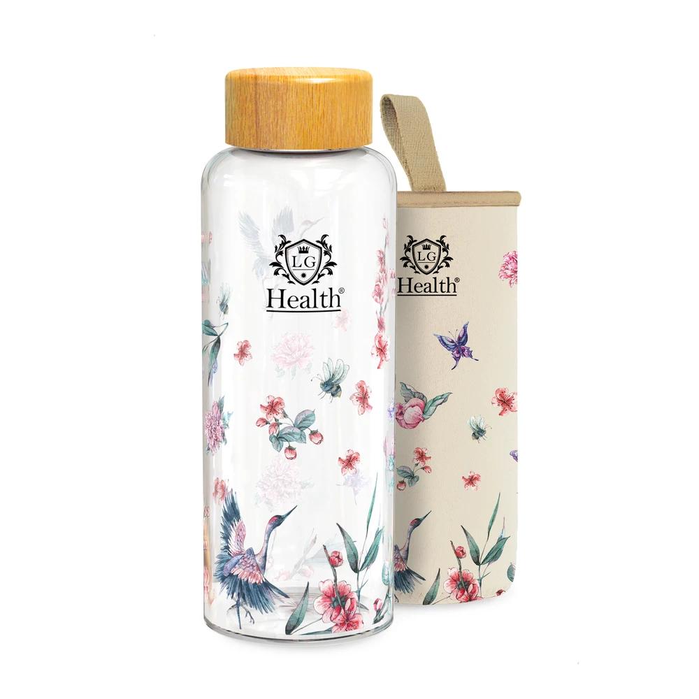 TEMU LG Luxury & Grace Botella de Agua de Cristal 450 ml. Botella de Cristal Reutilizable con Tapón de Bambú. Botella de Vidrio con de Neopreno