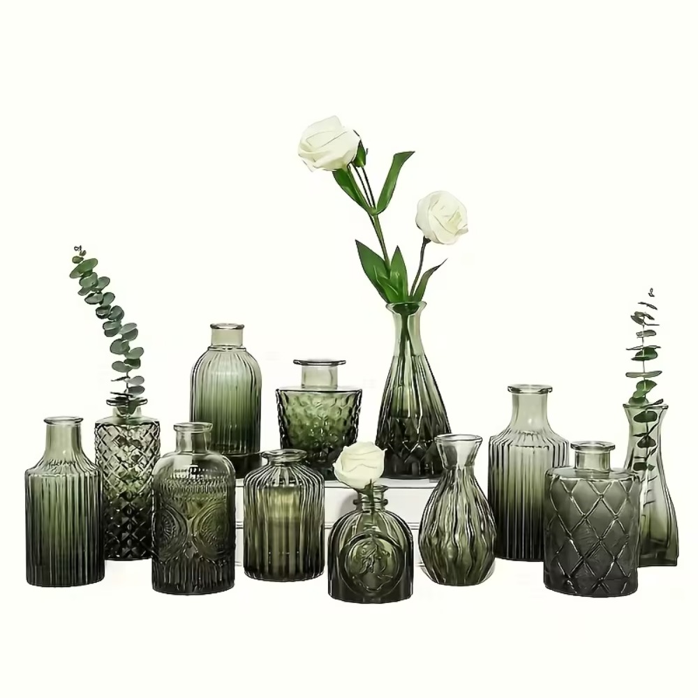 12-piece Set Of Classic Glass Vases, Footed Design, For Table Decoration & Parties, For Home Decor And Wedding Decoration
