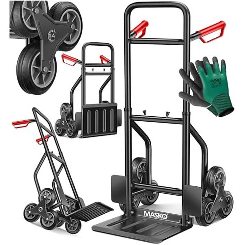 Image of Masko Staircase Sack Truck 200 Kg Foldable Sack Truck Stair Climber Transport Cart With Wheels Hard Rubber Tires For Moving Garden Workshop