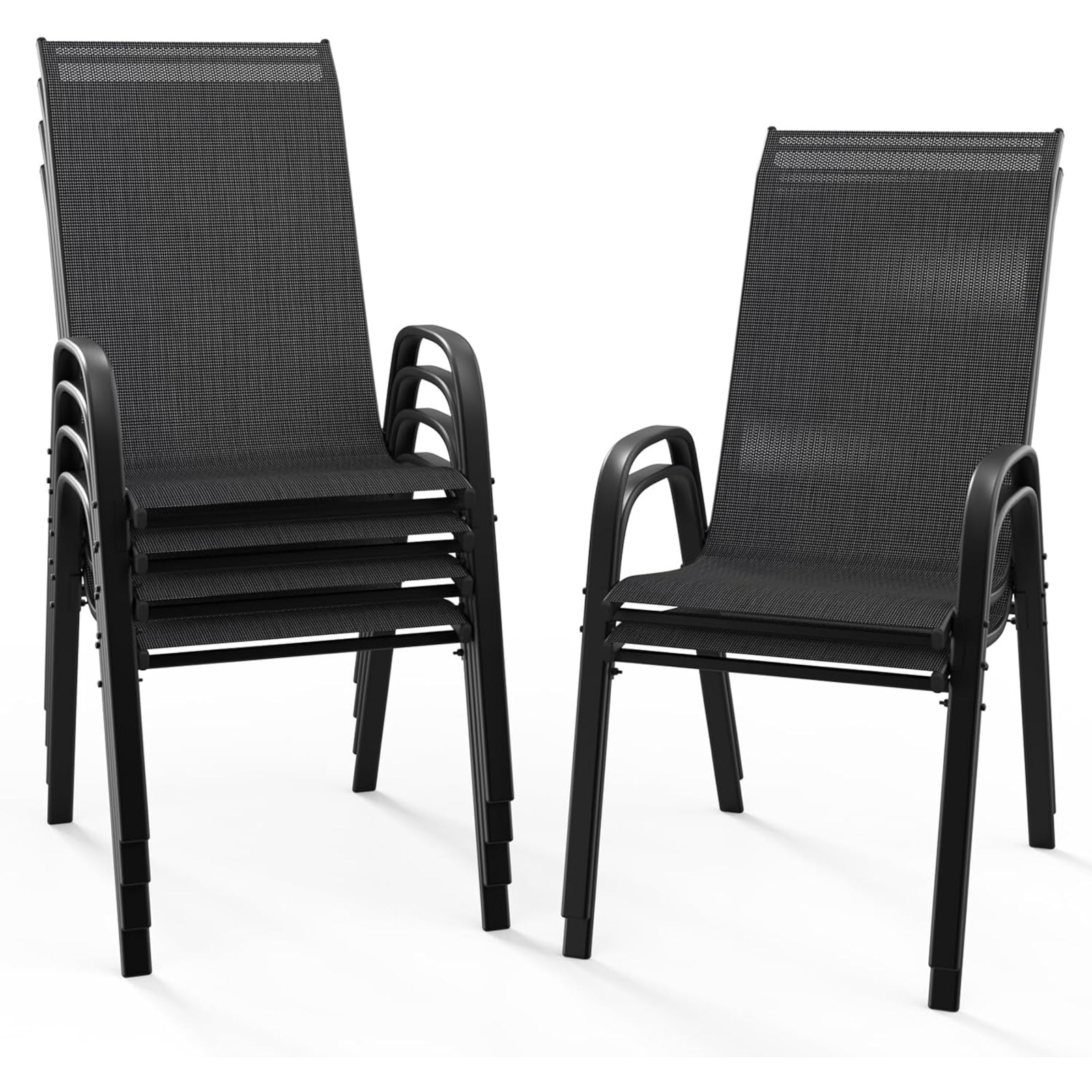 Image of Stackable Bonnlo Garden Chairs 2/4/6 Set, Outdoor Dining Chairs, Weather-resistant Stackable Chairs With Breathable , Metal Frame, For Balcony, Terrace & Garden, Black/grey