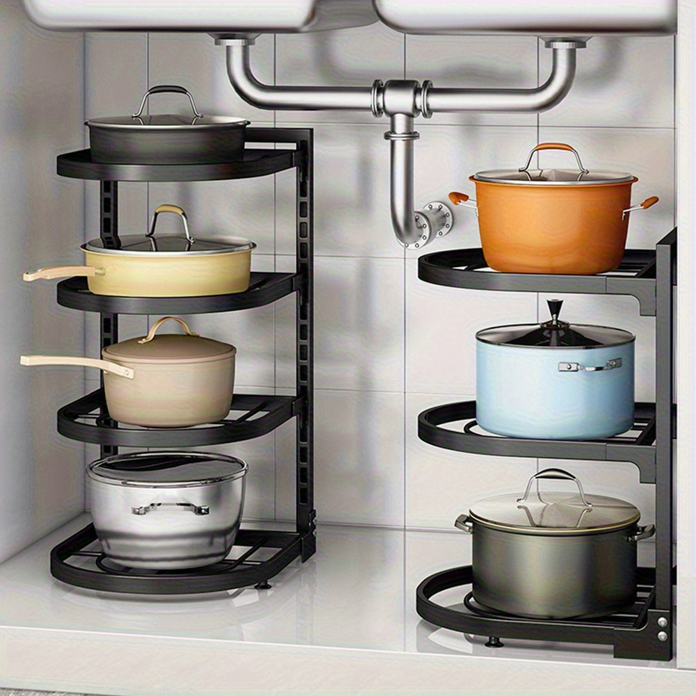 TEMU Practical Shelf Under 4-storey Sink | Metal Pot Rack/lid Rack | Wall Mounted/desktop/universal Under Sink | Independent Large Capacity Design |