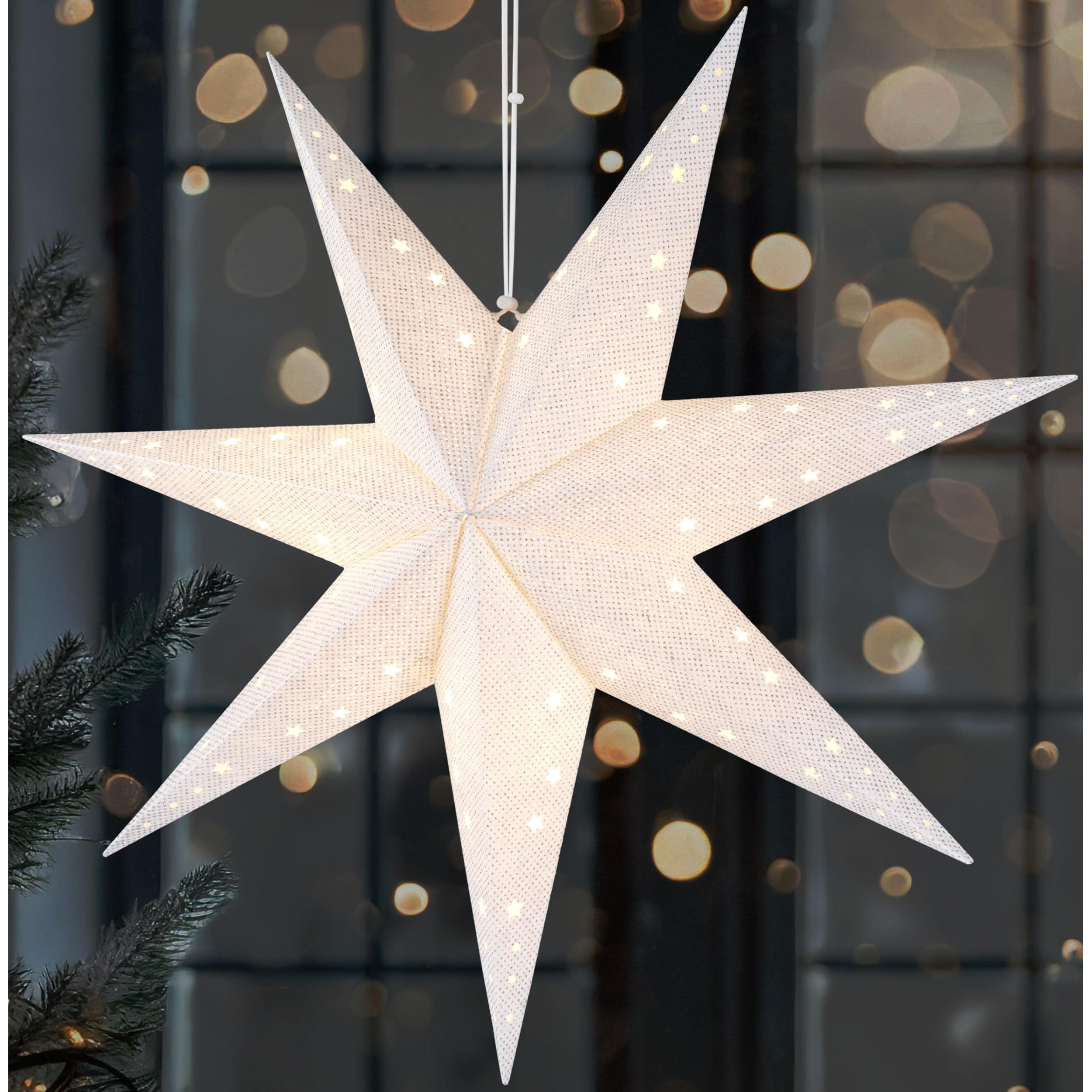 Image of Brubaker Led Christmas Star For Hanging - 60 Cm Paper Star With 7 Points - 3d Advent Star - Battery-operated, Hanging And Illuminated - Window Decoration Light Star