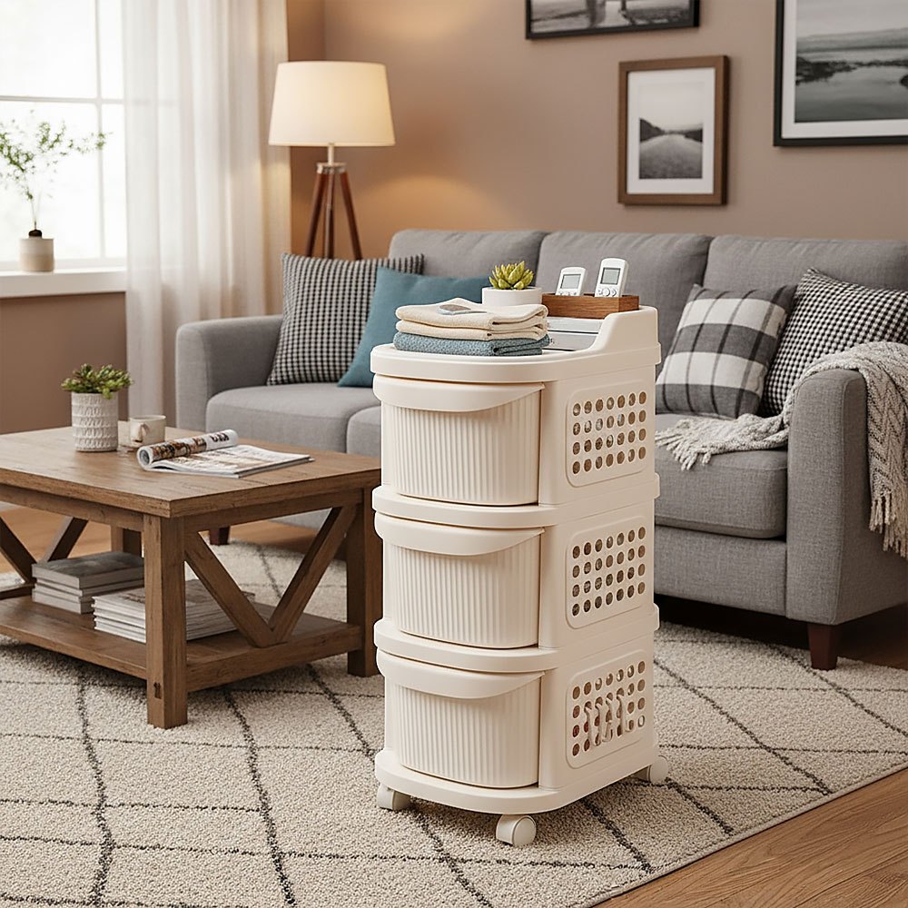 Office Plastic Locking Cabinet, Two-Tier Storage Trolley
