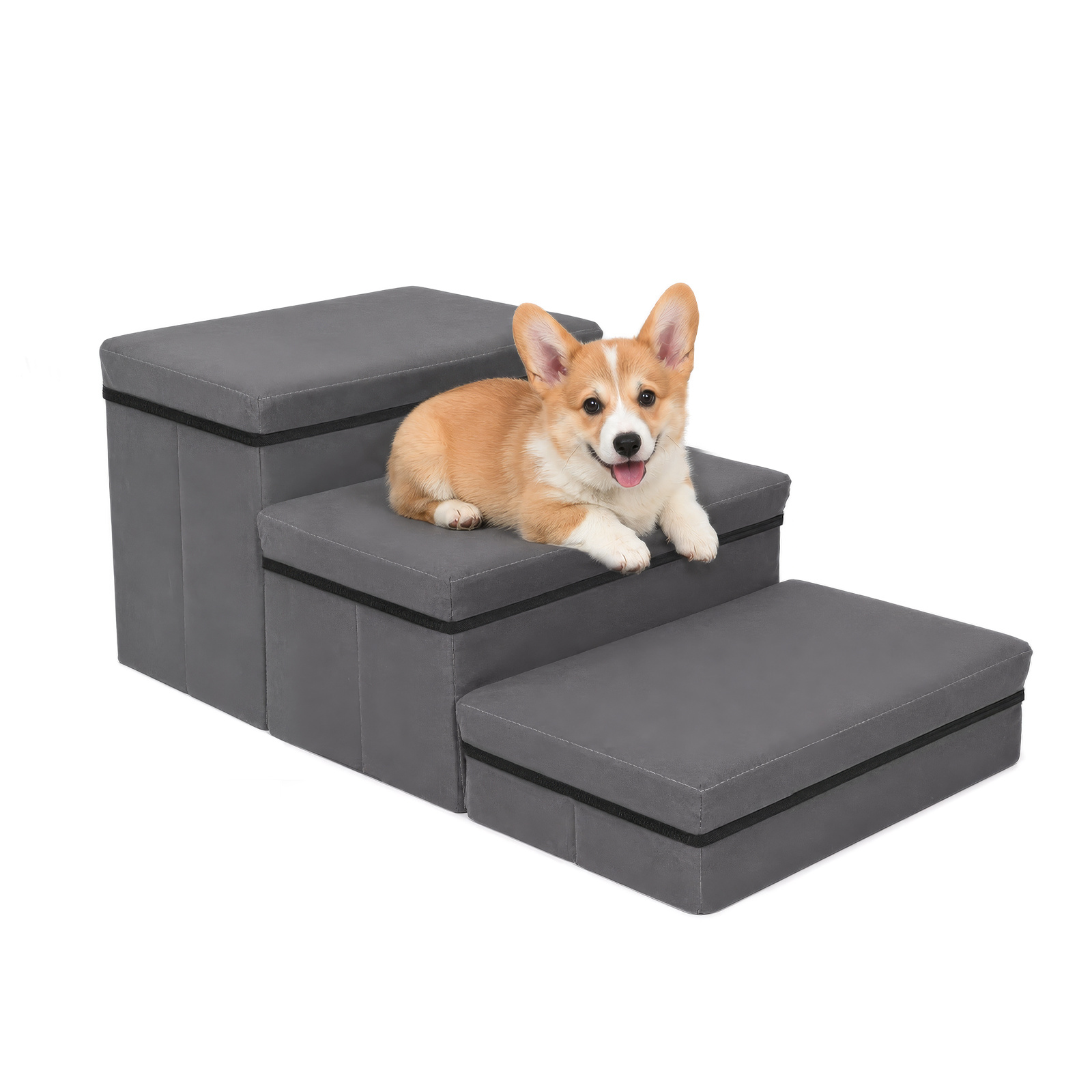 Dog Stairs with Storage, Foldable Pet Steps for Bed and Sofa