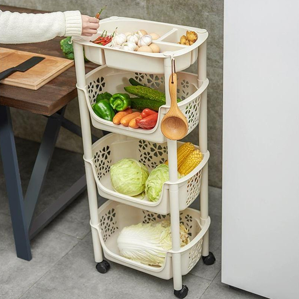 TEMU 1pc, Household Vertical Rotatable Vegetable, Fruit, And Snack Shelf With Wheels, Floor Standing Corner Storage Rack, Household Plastic Storage