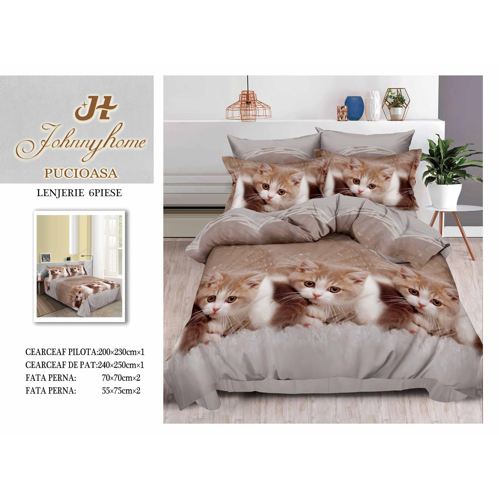 TEMU Satin 3d Bed Bedsheets Set 6pcs - Grey With Kittens