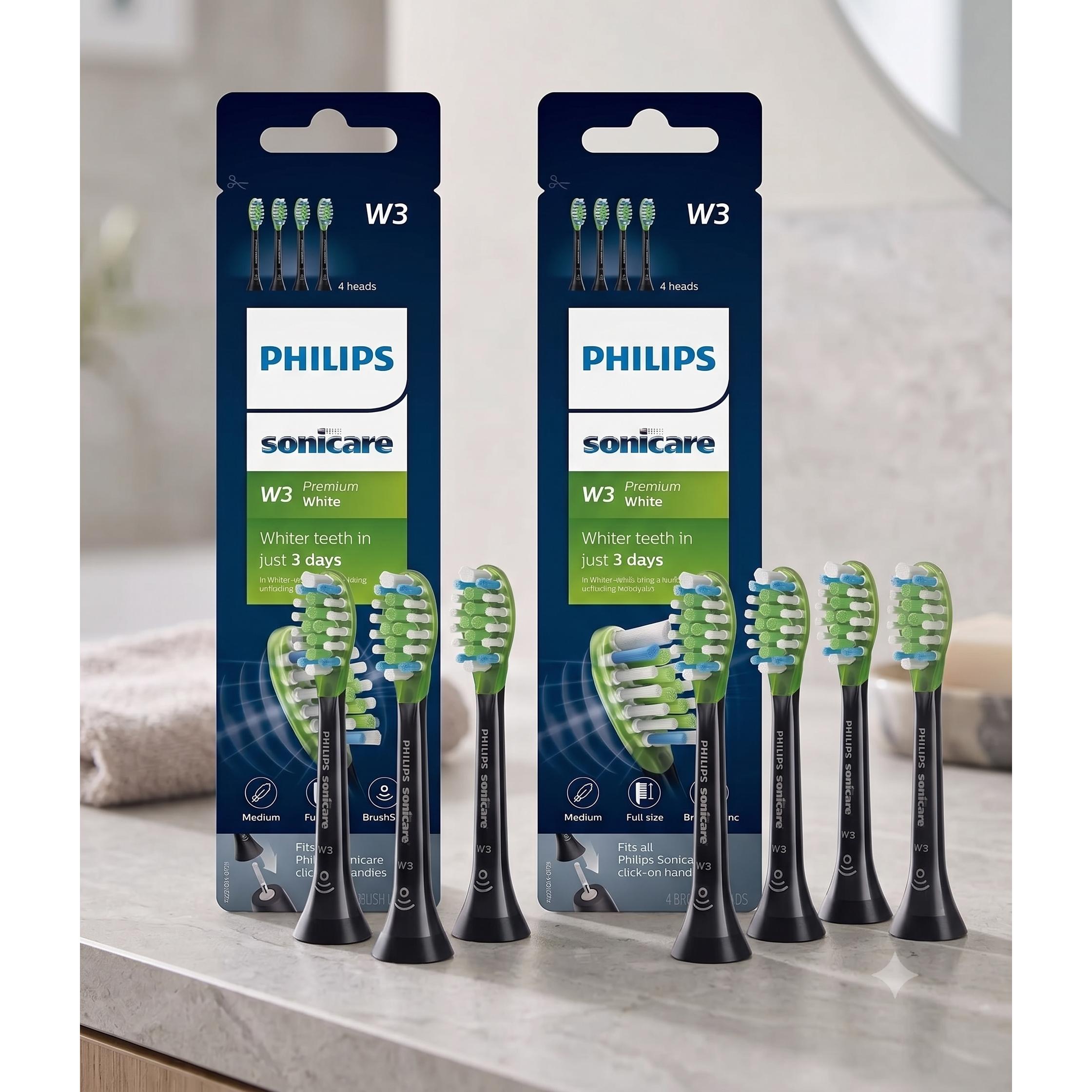 Image of Brushes Compatible With Sonicare | 8-pack (2x 4-pack Sets) Replacement Brushes Black W3 | Electric Toothbrush Attachments Replacement Brush Heads | Whitening & Cleaning