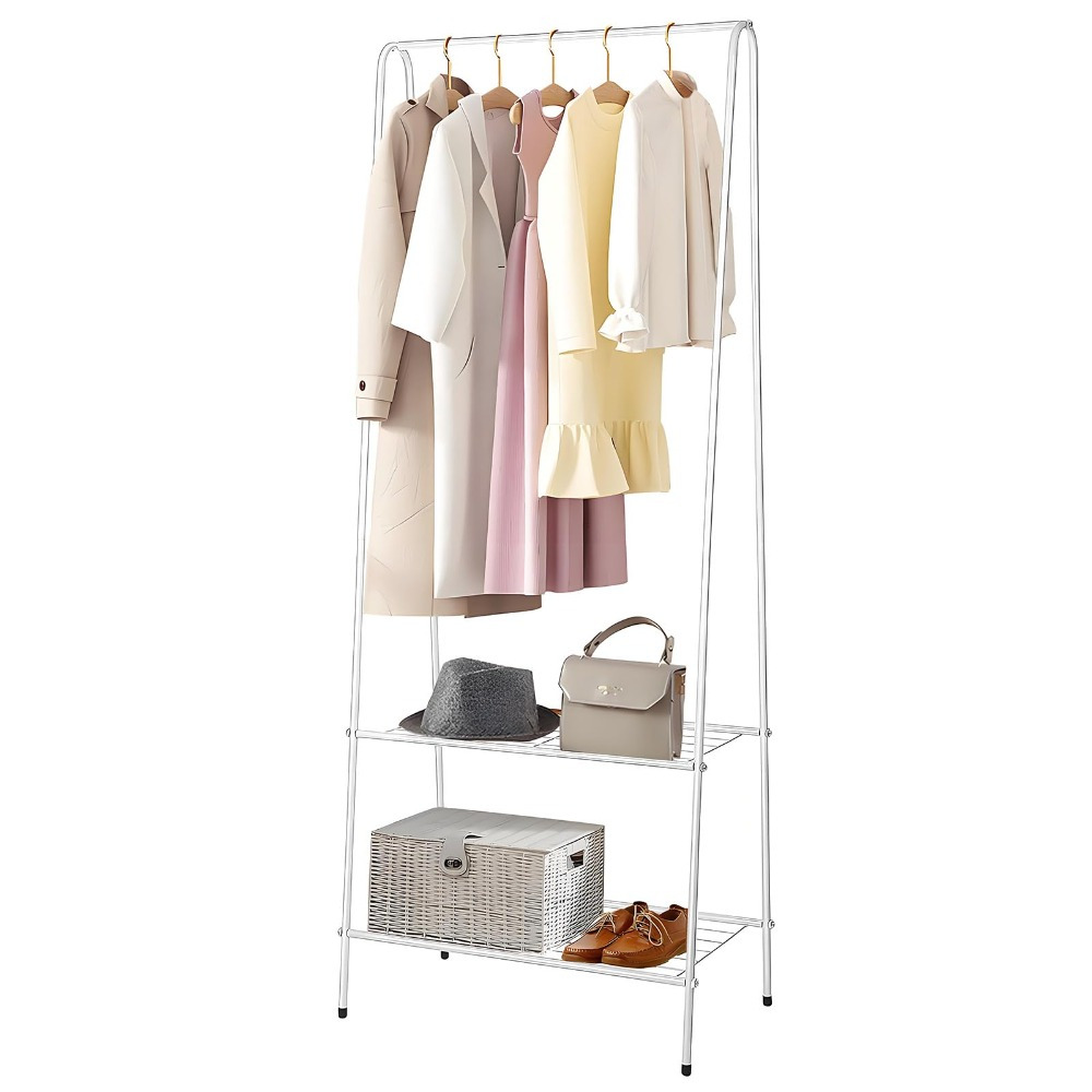 Image of Metal Clothes Rack, 60 Cm X 151 Cm, Small Wardrobe Stand For Bedroom With Shoe Rack, Clothes Rail With 2 Shelves, Garment Rack For Clothing
