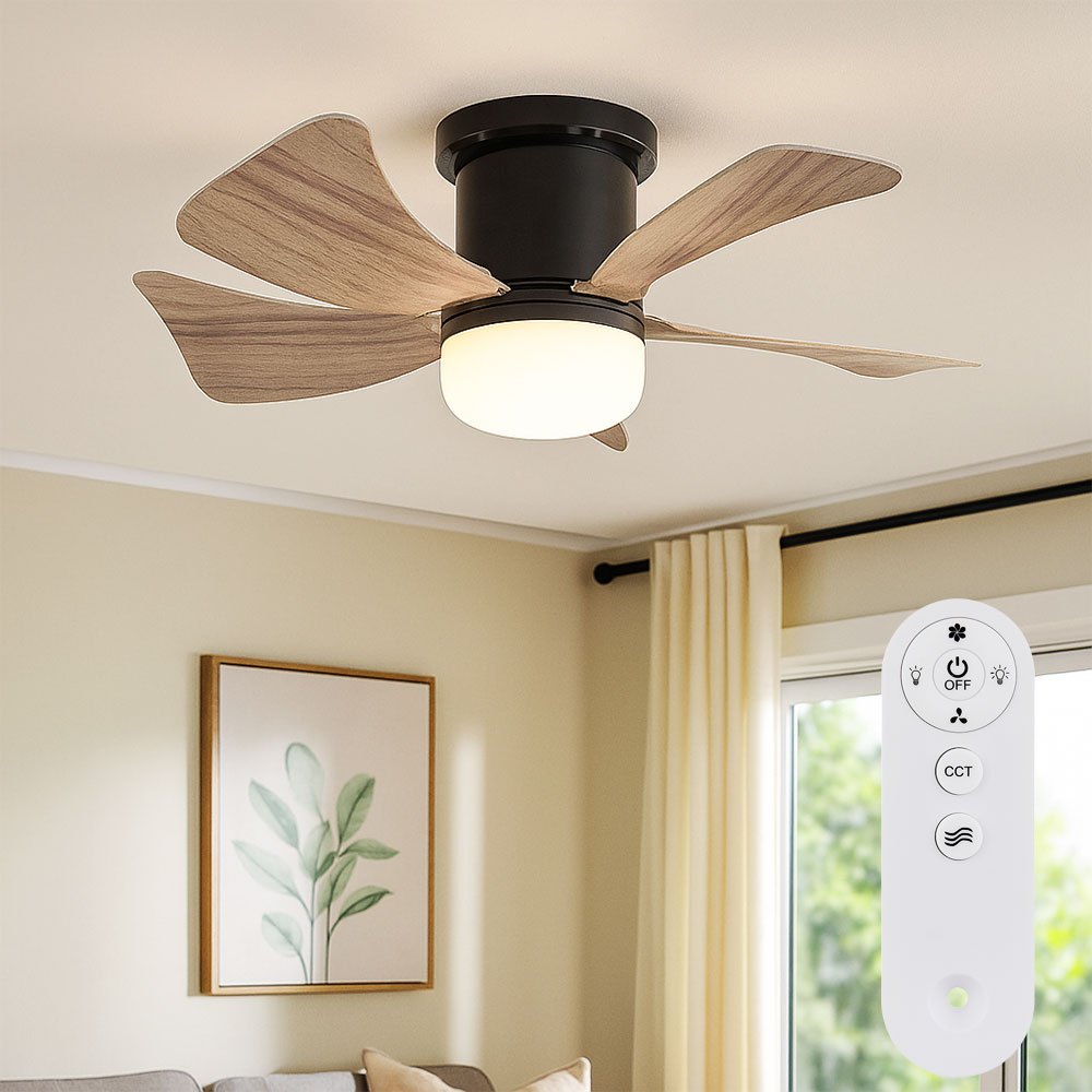 Led Ceiling Fan Ventilator Wooden Optic Remote Control Daylight Lamp Fan Timer Cct, 10w 750lm Warm White-cold White, 6 Cm