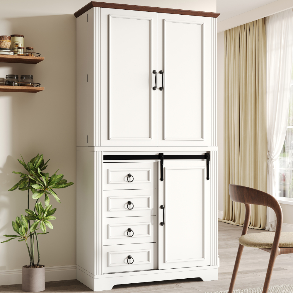 Tall Cabinet With Tilt Protection, Magnetic , Lateral Storage, 4 Drawers & Upper Cabinet