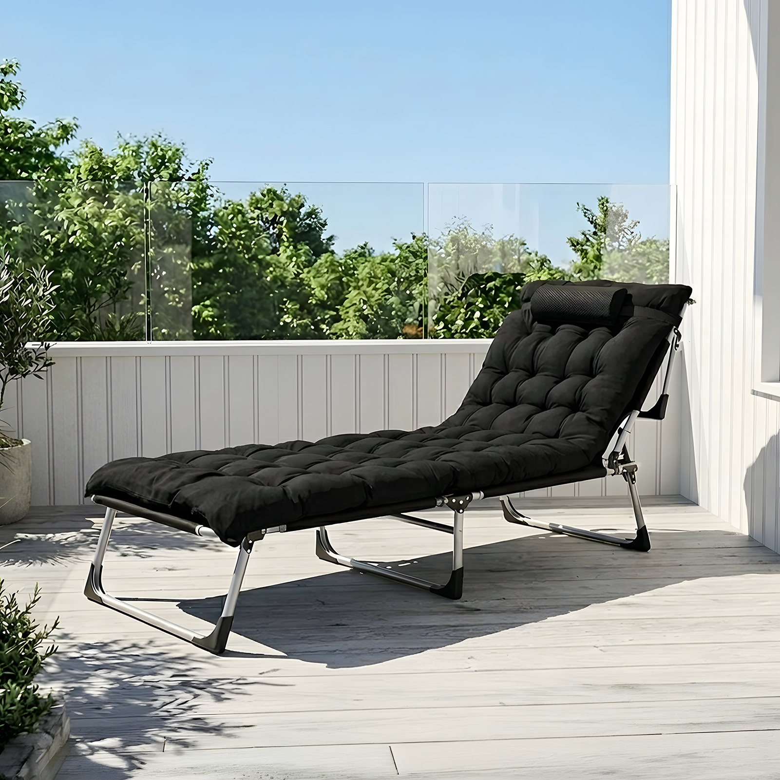 Black Portable Folding Camping Bed with Adjustable Backrest